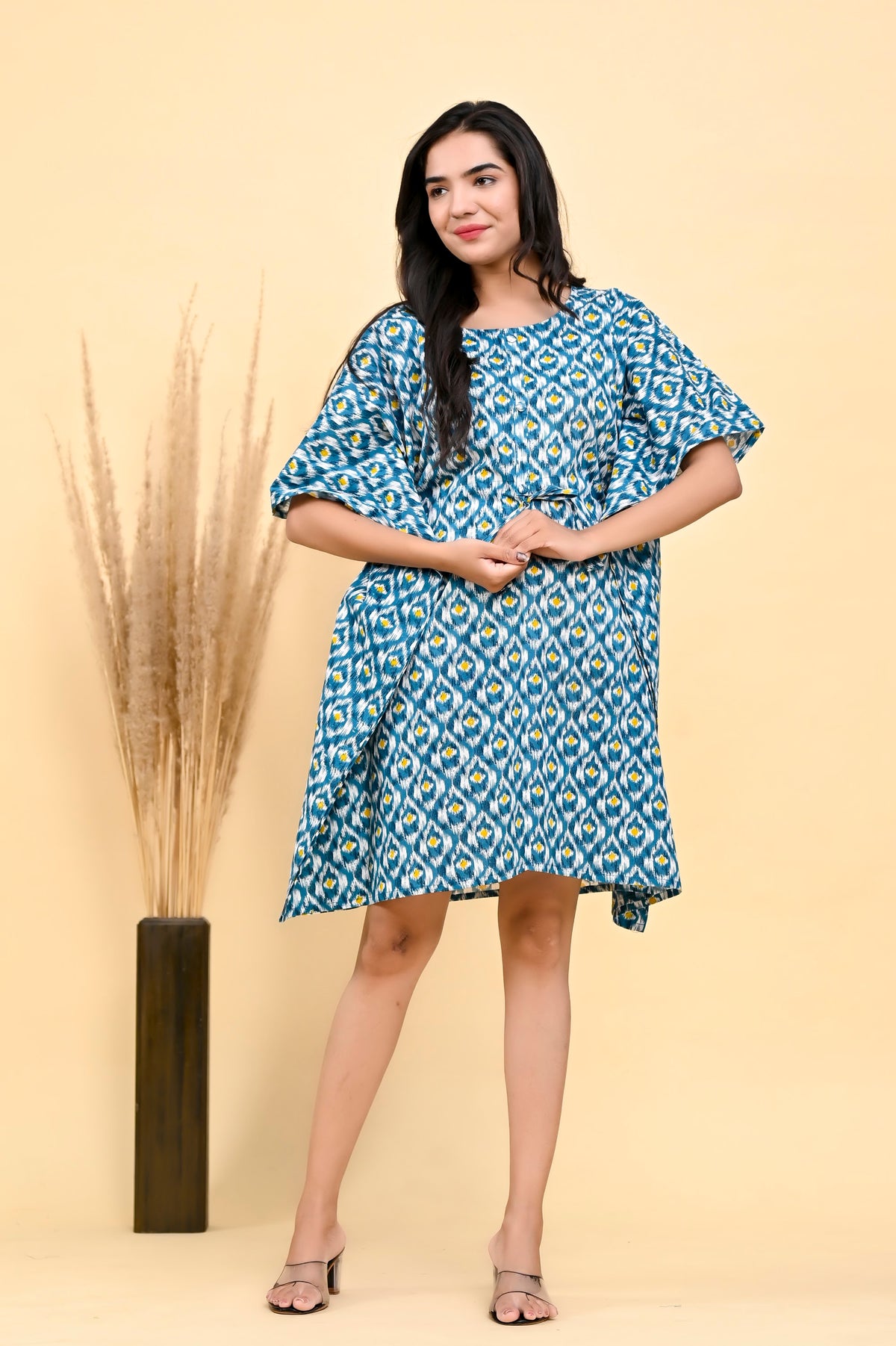 Light Blue Floral kaftan dress – make to order wholesale