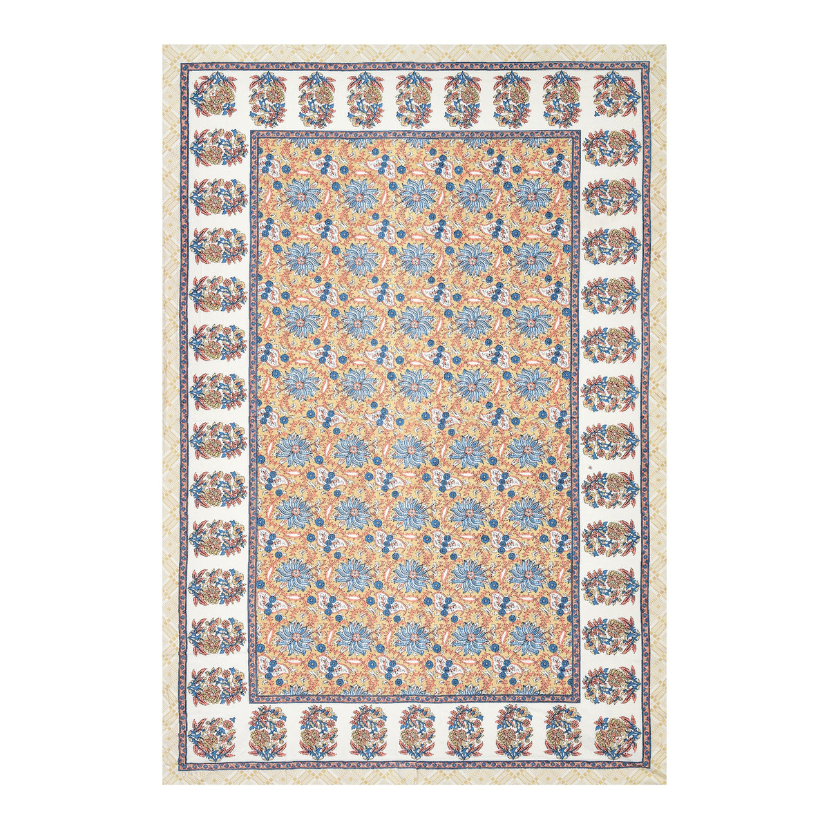Elora Peach Blue Floral Jaal Murugan cotton single bedsheet 60x90 with pillow cover – peach and blue – wholesale Jaipur – view 4