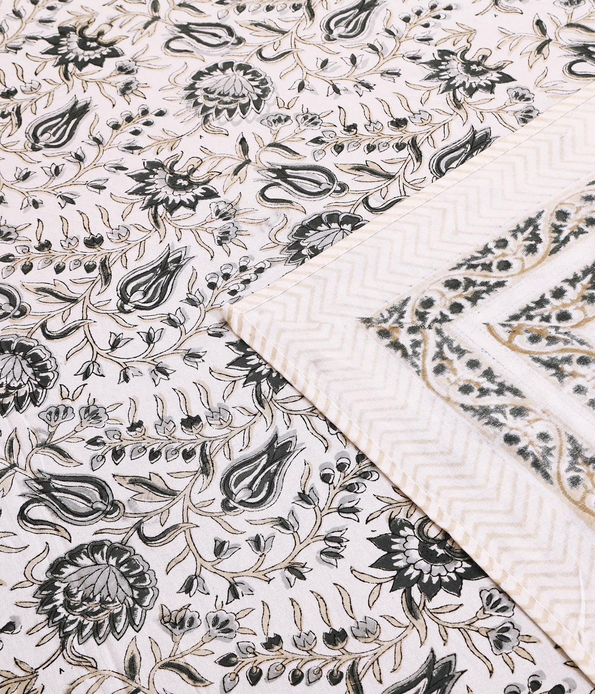 Shyam Jaal hand block printed Murugan cotton double bedsheet 95x108 with 2 pillow covers – charcoal black – wholesale Jaipur – view 4