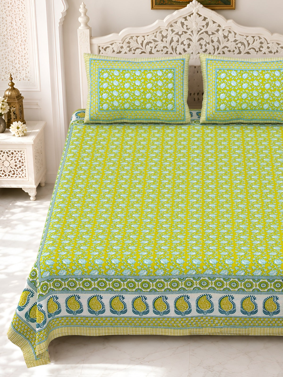 Premium Royal Block Lime Booti Cotton Double Bedsheet 90x108 with 2 Pillow Covers Bedsheet 1a0vxe4ESCLCV4jsHxxPGuW-mxLEltIKc_w2000
