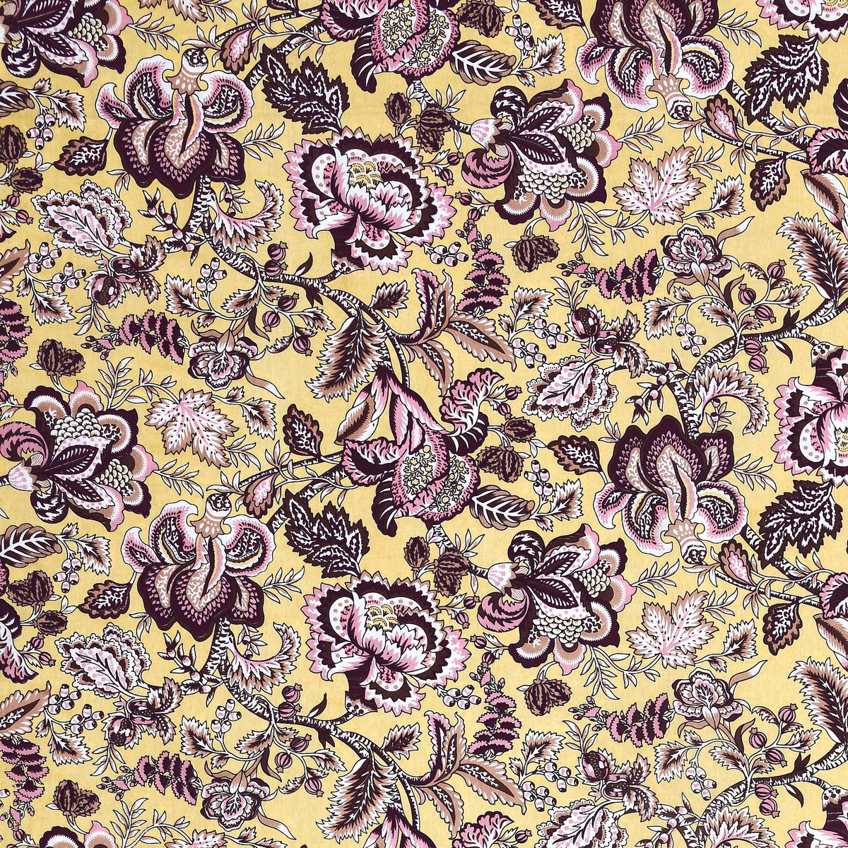 Kalashree Yellow Plum Floral Jaal premium cotton double bedsheet 100x108 with 2 pillow covers – yellow and plum – wholesale Jaipur – view 5