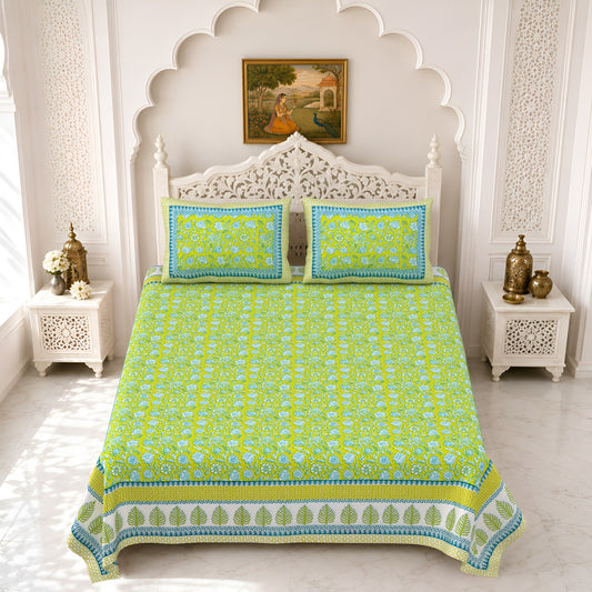 Premium Royal Block Lime Green Floral Cotton Double Bedsheet 90x108 with 2 Pillow Covers Bedsheet 1akJL1fQLMYtWz0QYrz_tefw4R02dUCy4_w2000