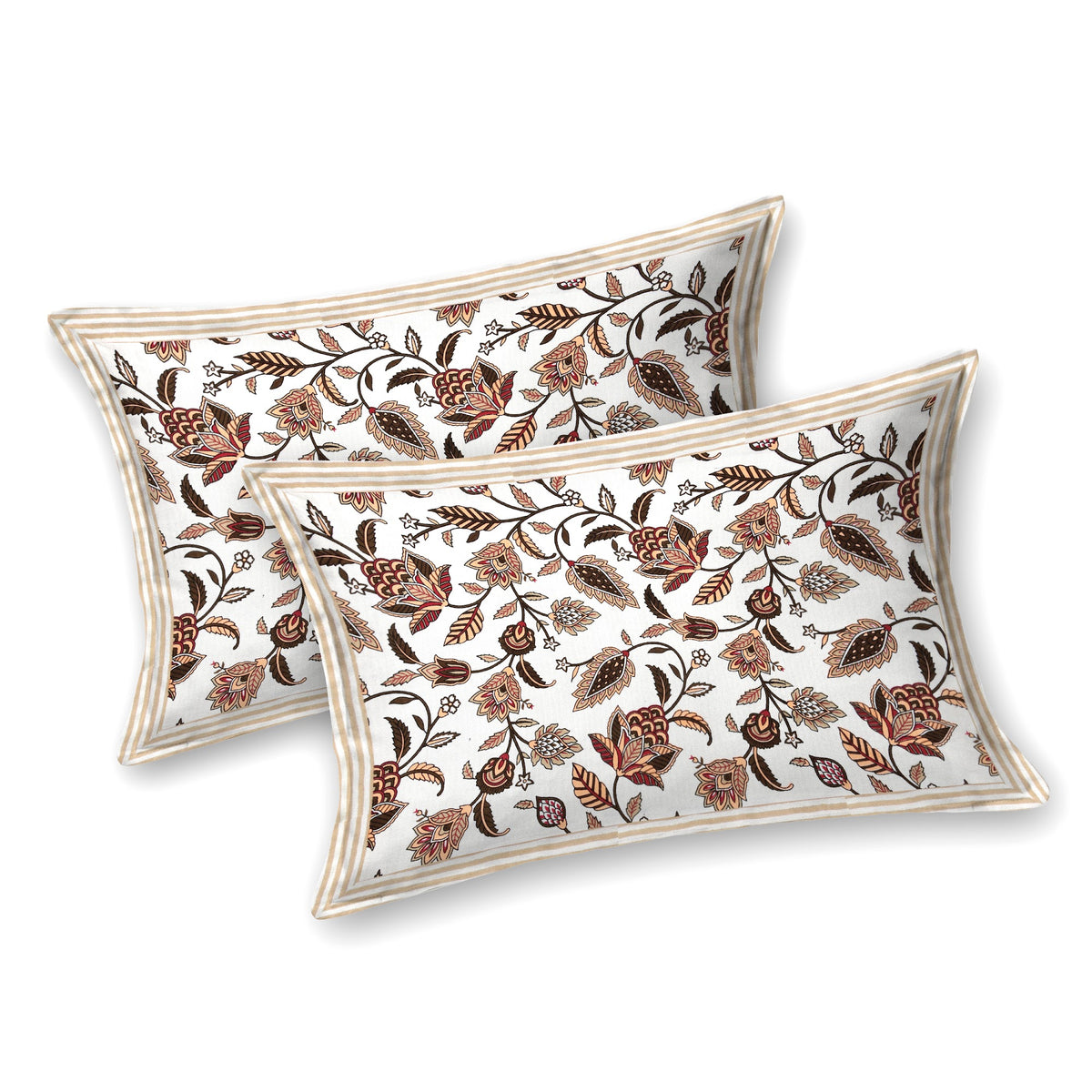 Kalashree Brown Floral Jaal premium cotton double bedsheet 100x108 with 2 pillow covers – brown and rust – wholesale Jaipur – view 2