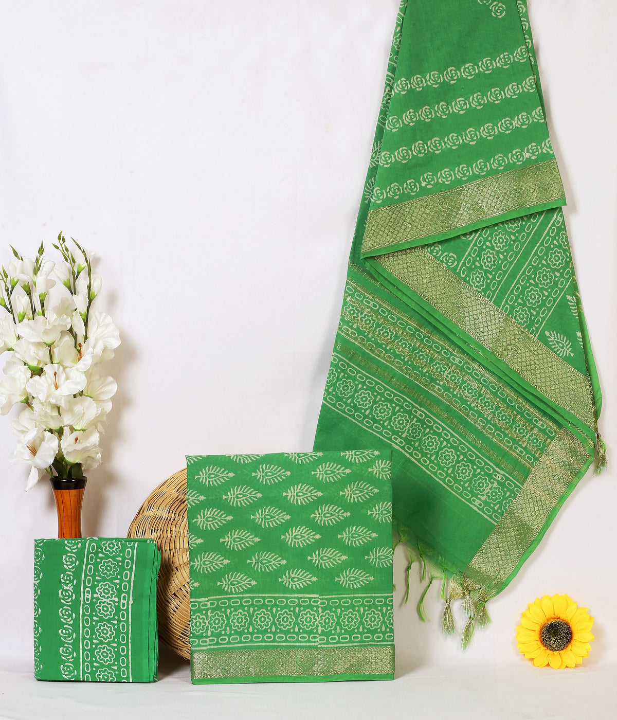 Maheshwari Silk Hand Block Print Suit Material | Tota Buti – Parrot Green Buti | Parrot Green | Golden Zari Border | Wholesale Suit Material 1anNukstGeNqAfsQ1MBydkP1rMGufpWOK_w2000