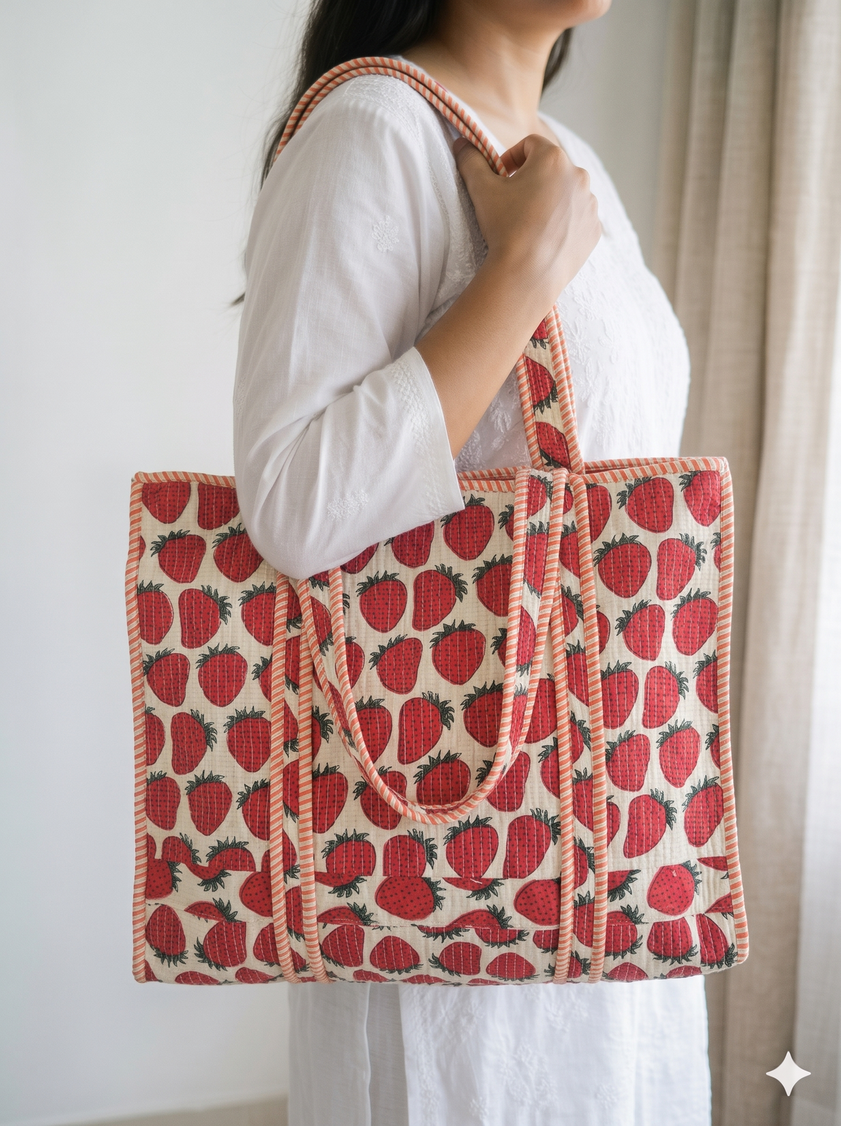 Jaipuri Printed Quilted Cotton Tote Bag | Laal Strawberry – Red Strawberry | 18x18 inch | Zipper & Inside Pocket | Wholesale Tote Bag 1arCa521lhEBJWtRz-5fSCJdzMQOsZL2x_w2000