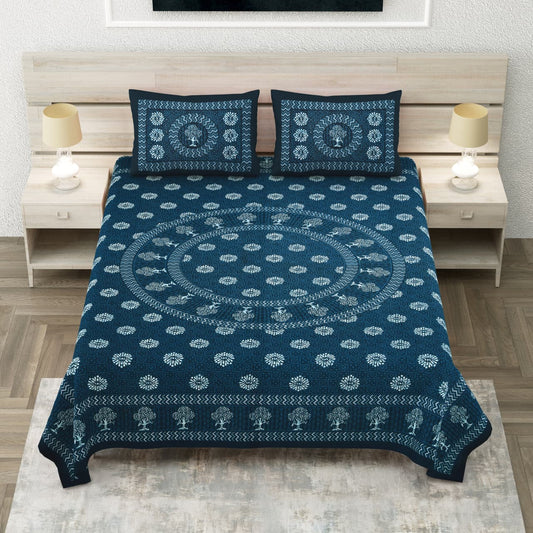 Royal Sanganer Indigo Mandala Pure Cotton Double Bedsheet 90x108 with 2 Pillow Covers Bedsheet 1b0SnfcbPWO9GUohvMv-jky1mC-M60TSH_w2000
