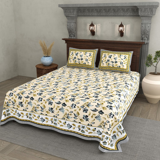 Kesar Lemon Navy Floral Cotton Double Bedsheet 90x108 with 2 Pillow Covers Bedsheet 1b1k0L93jMusdHI4JN_31oj1SYpPOp5TN_w2000