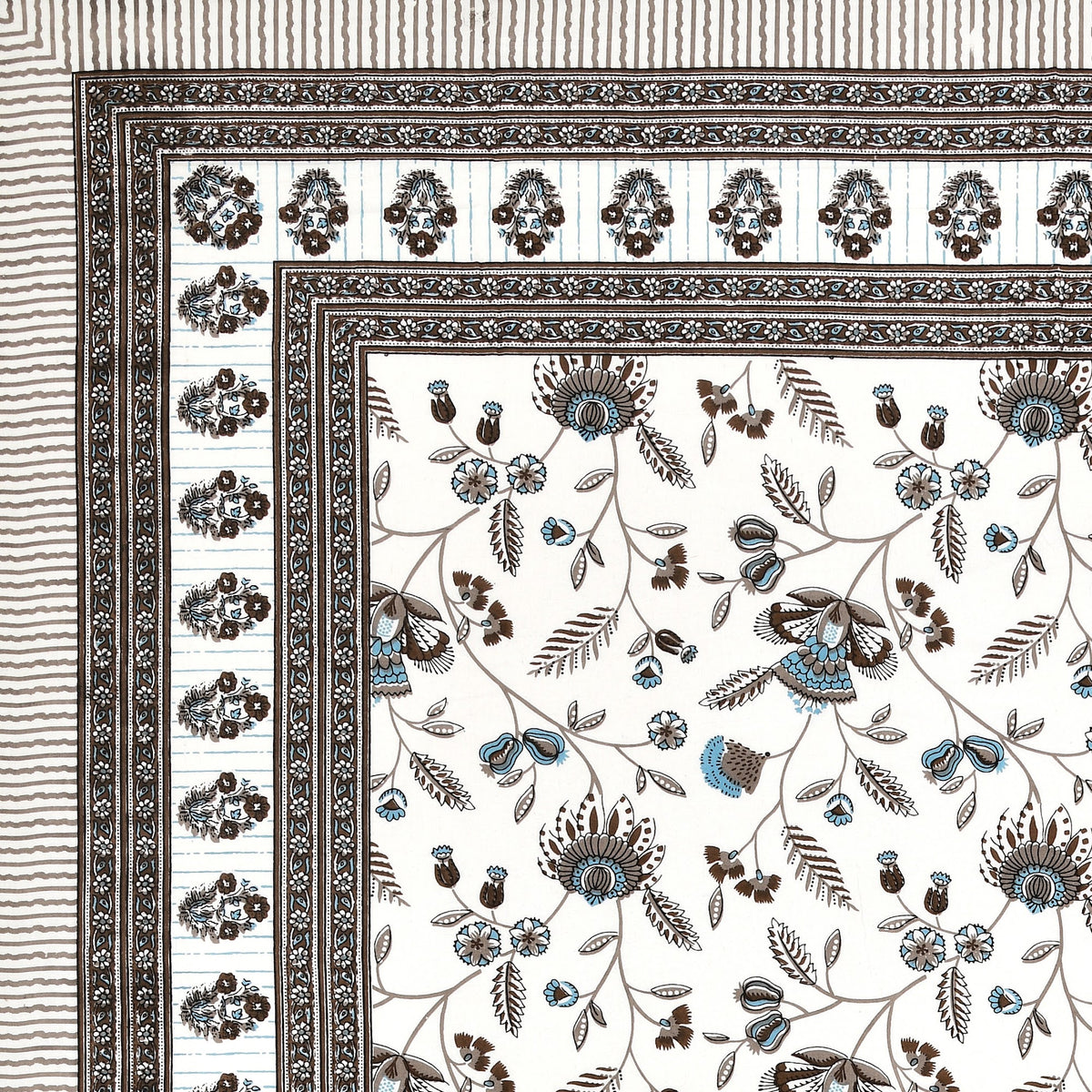 Elora Charcoal Floral Vine Murugan cotton single bedsheet 60x90 with pillow cover – charcoal – wholesale Jaipur – view 3