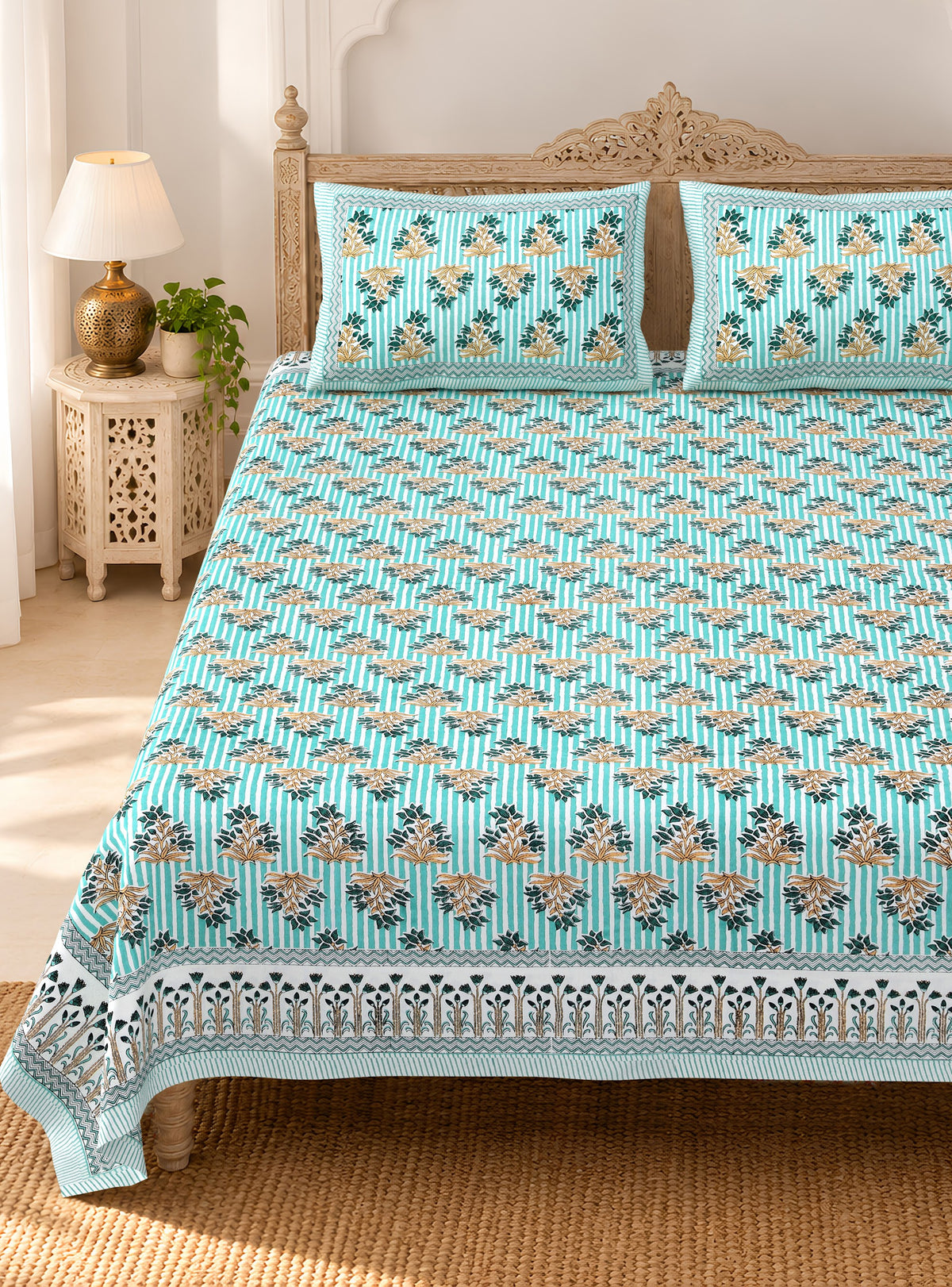 Aqua Mini Buta pure cotton double bedsheet 90x108 – Unnati collection – view 2