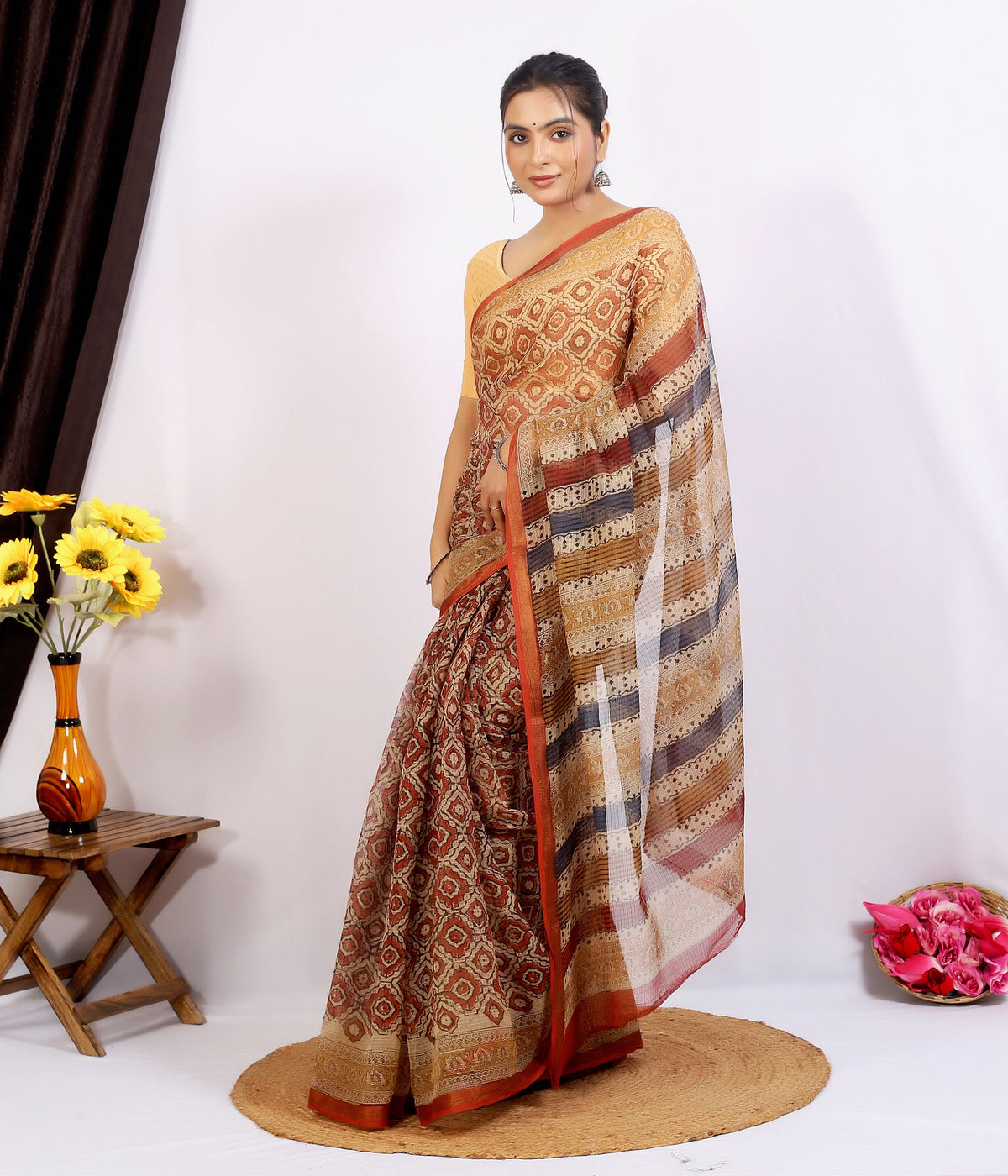 Rust Geometric Bagru Kota Doria Hand Block Print Saree with Blouse Saree 1bEkjlLArsDWqcxsaQ060Af9wZ7nX4avc_w2000