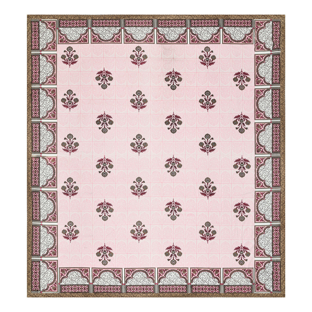 Kalashree Pink Mughal Panel premium cotton double bedsheet 100x108 with 2 pillow covers – pink and brown – wholesale Jaipur – view 4