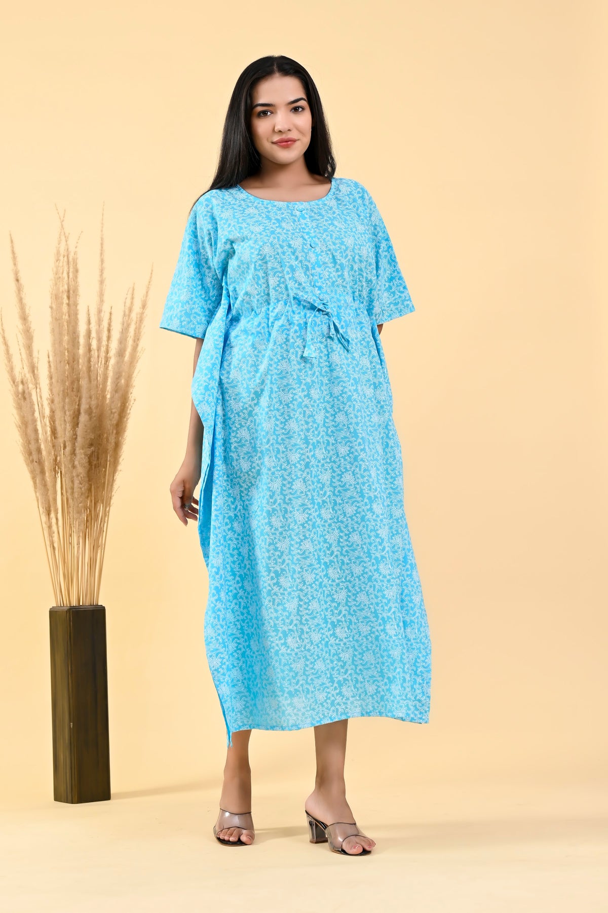 Sky Blue Floral long kaftan – make to order wholesale – view 4