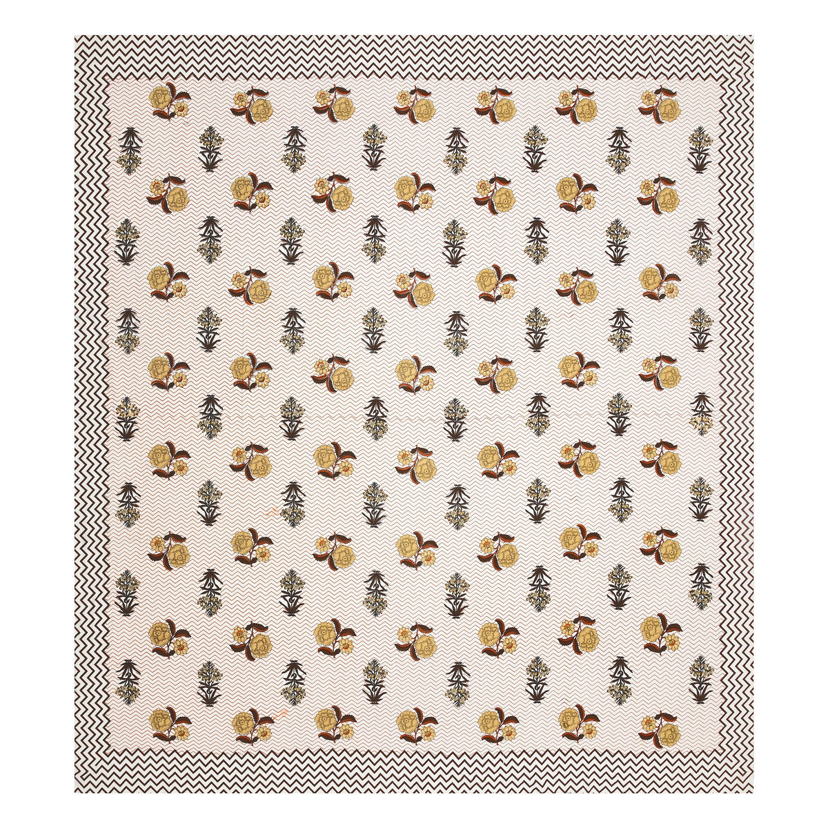 Kalashree Mustard Buta Chevron premium cotton double bedsheet 100x108 with 2 pillow covers – mustard and brown – wholesale Jaipur – view 5