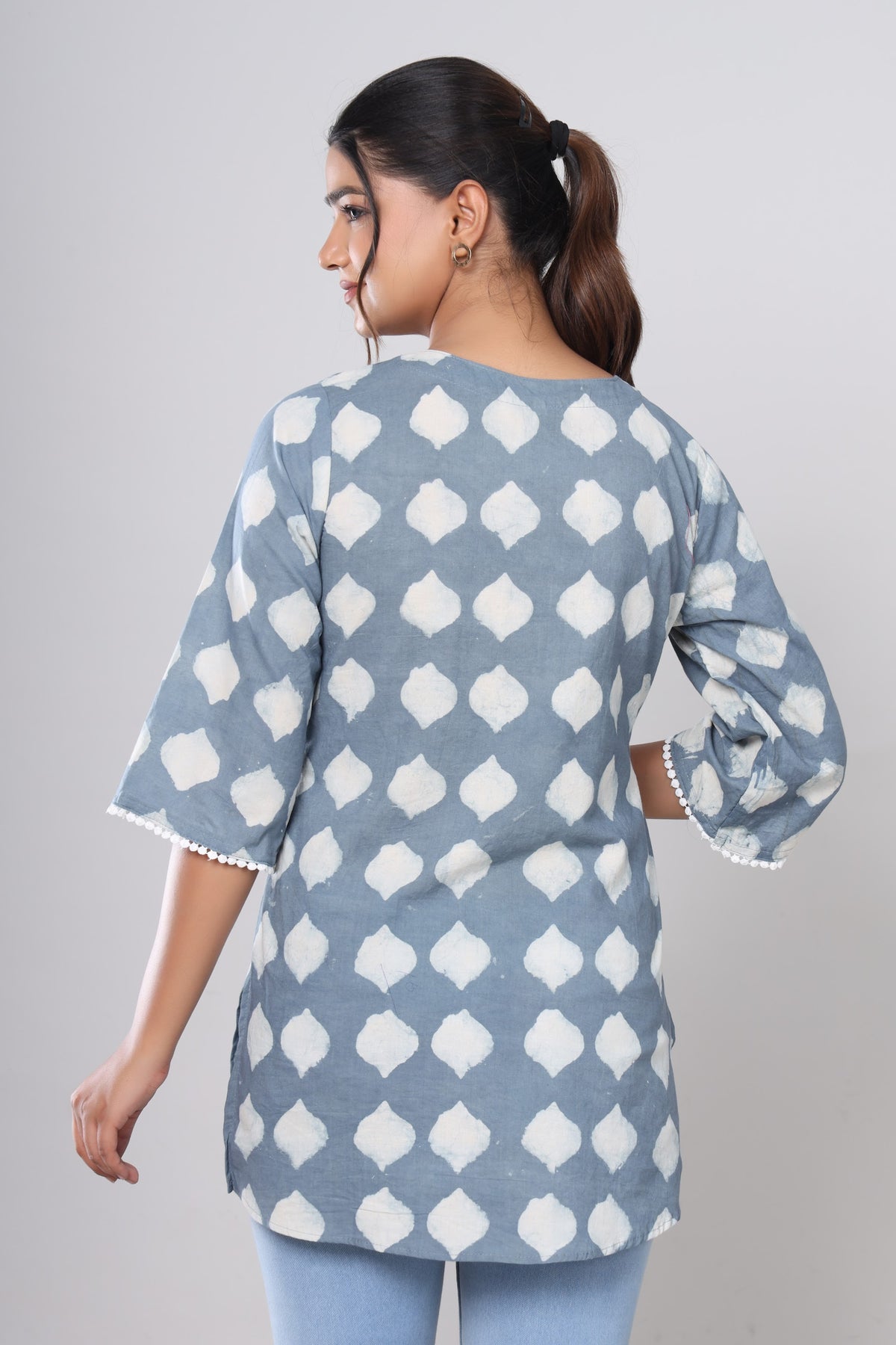Grey Ogee hand block short kurti – make to order wholesale – view 2