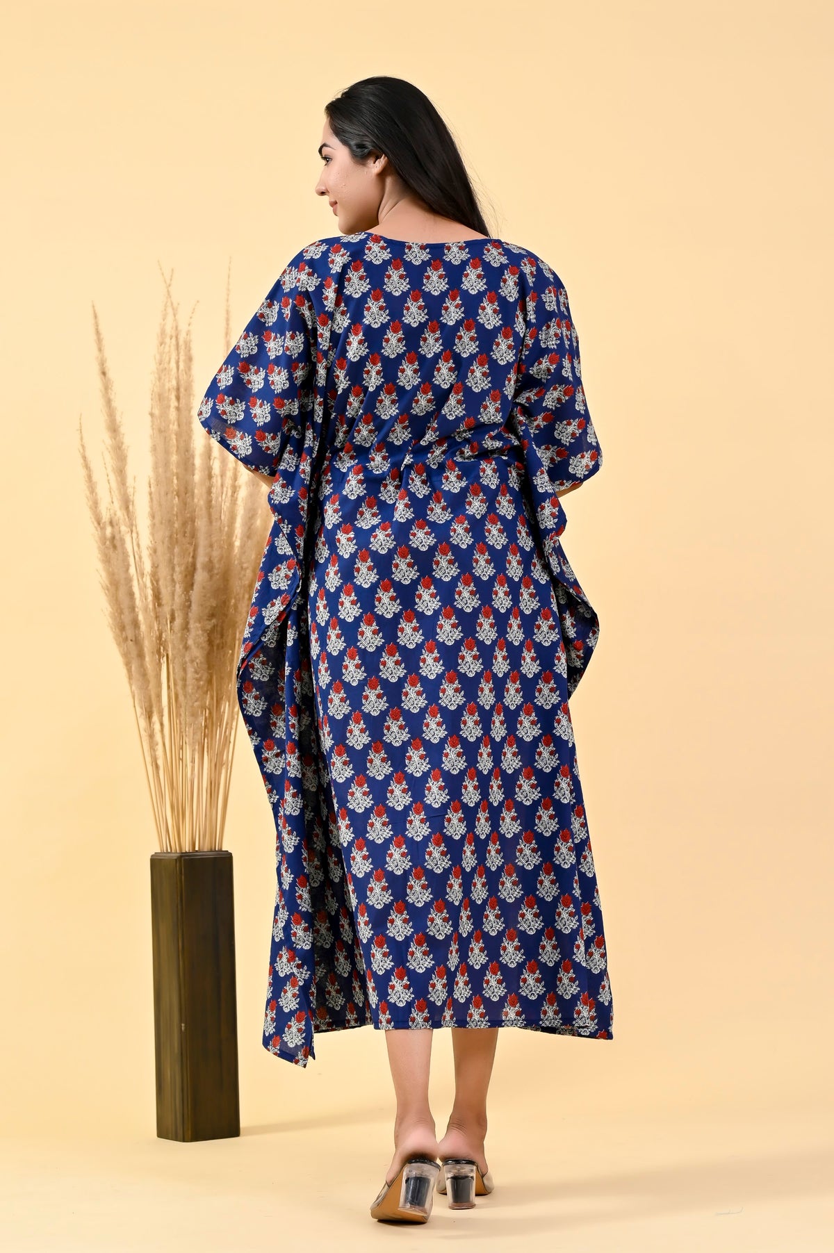 Navy Floral long kaftan – make to order wholesale – view 2