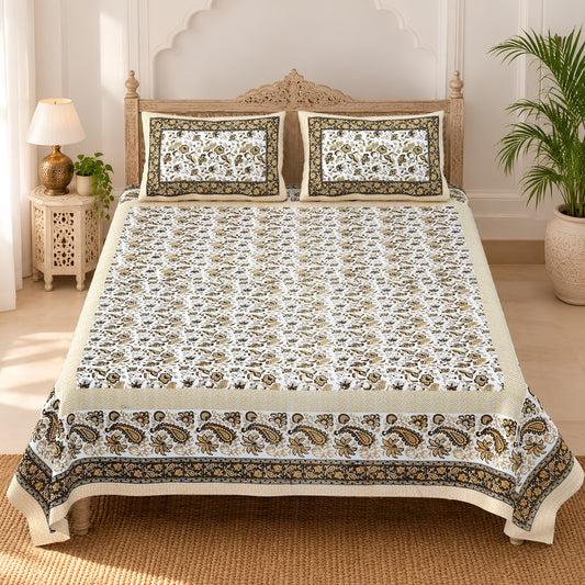 Unnati Cream Mehendi Floral Jaal Pure Cotton Double Bedsheet 90x108 with 2 Pillow Covers Bedsheet 1cFXLHmMwBOgJr74V3oXStIEUlt3ksySP_w2000