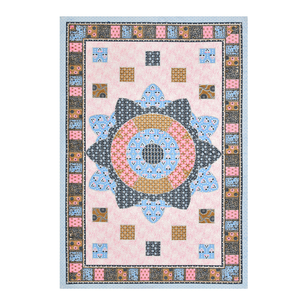 Elora Pink Blue Patchwork Medallion Murugan cotton single bedsheet 60x90 with pillow cover – pink and blue – wholesale Jaipur – view 4