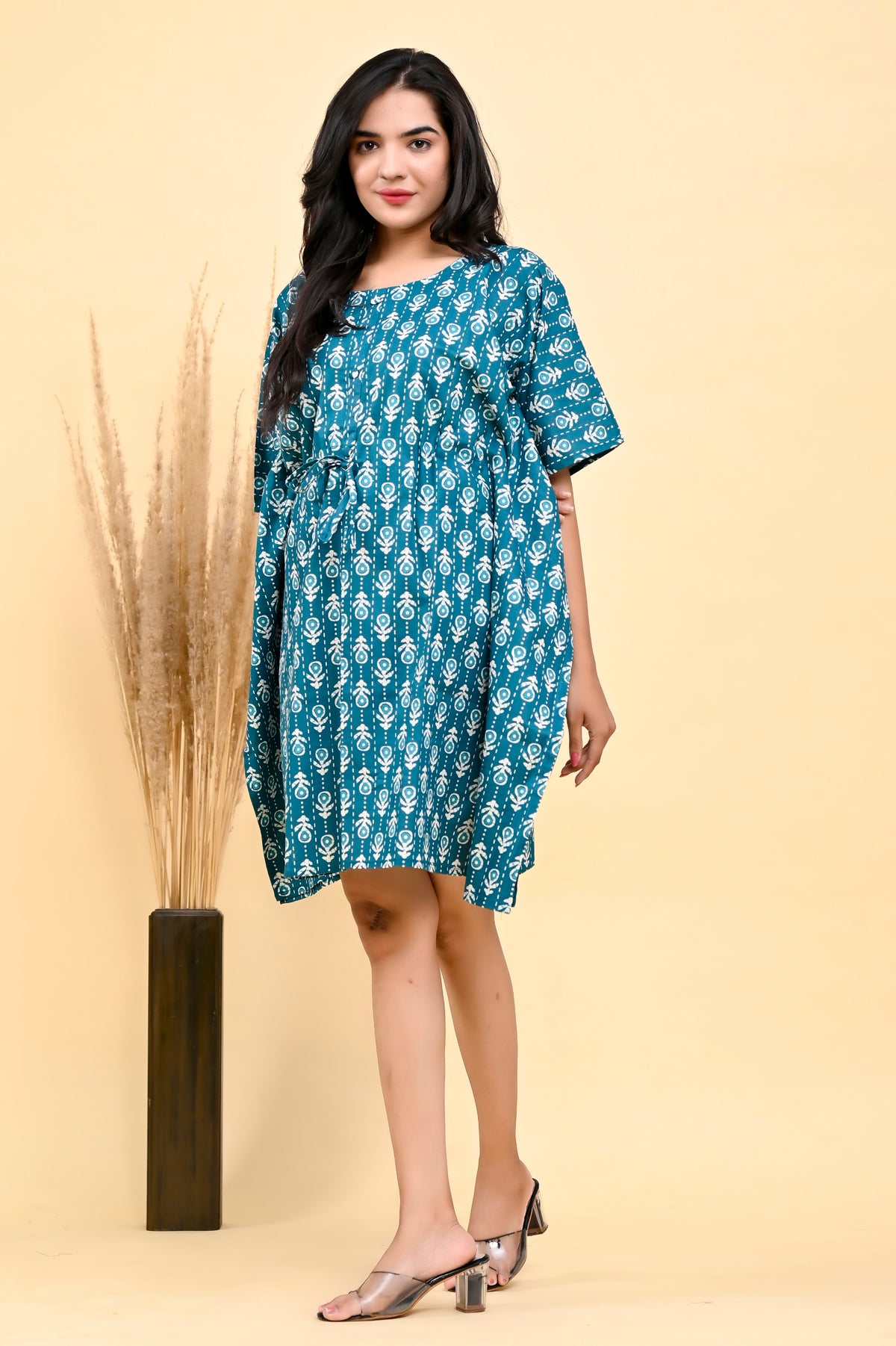 Teal Buta kaftan dress – make to order wholesale