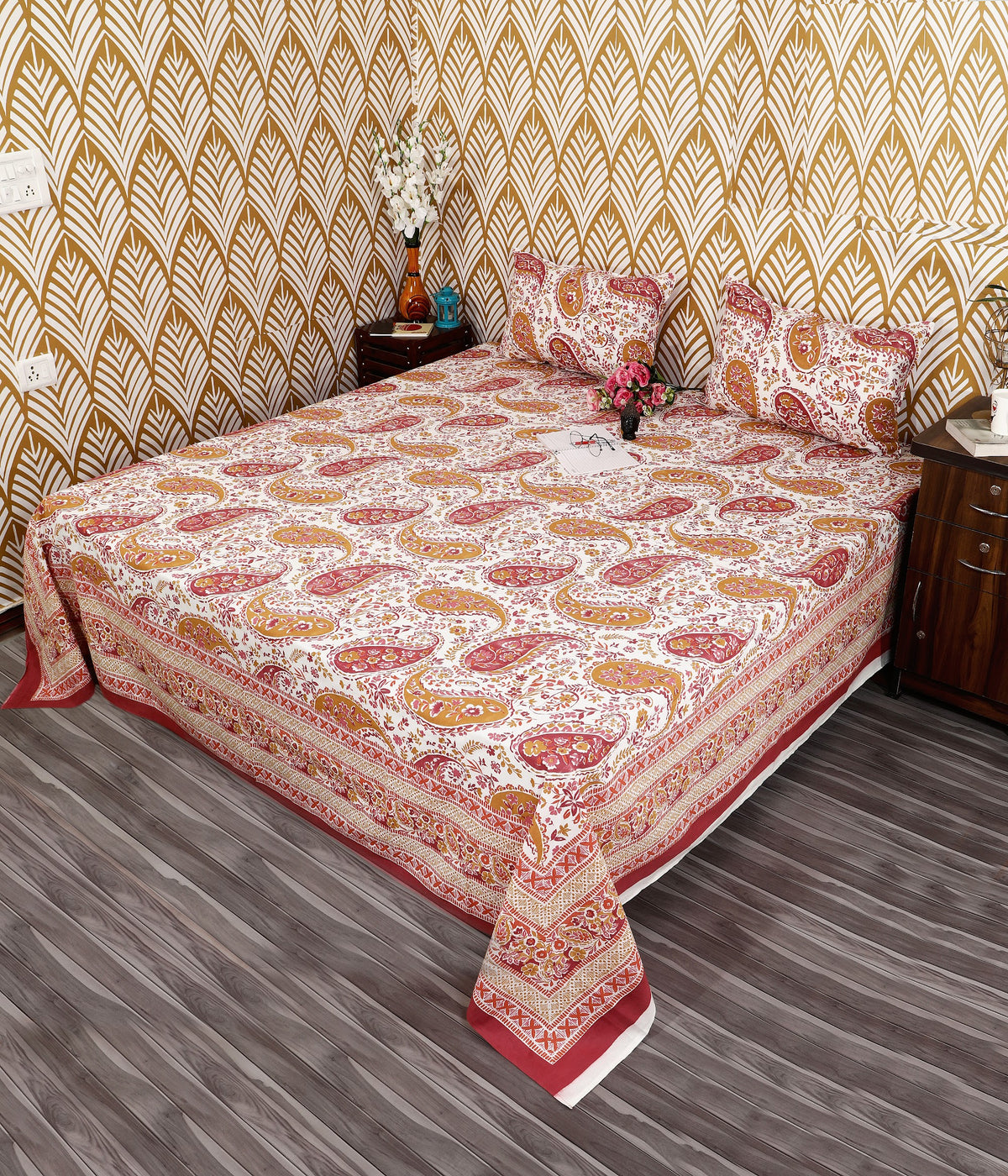 Bagru Mahal Peach Paisley Jaal Cotton King Size Bedsheet 108x108 with 2 Pillow Covers Bedsheet 1cajHOnc0hw48acj6K-ciM6Vl0fcUcGWs_w2000