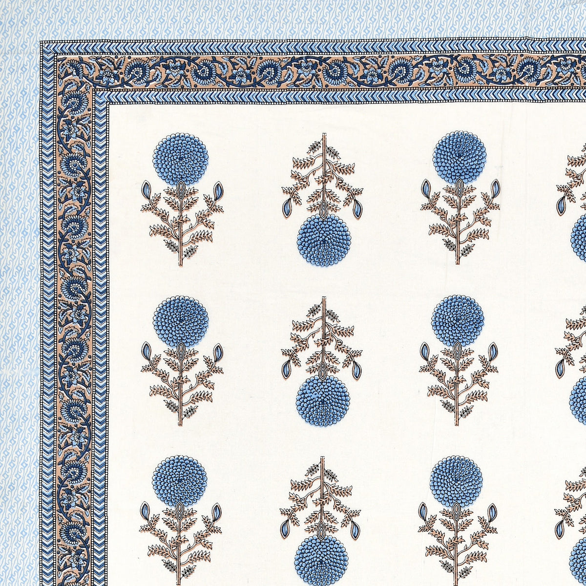 Elora Blue Marigold Buta Murugan cotton single bedsheet 60x90 with pillow cover – blue – wholesale Jaipur – view 3