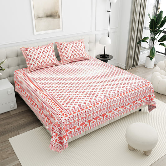 Kesar Coral Orange Buta Cotton Double Bedsheet 90x108 with 2 Pillow Covers Bedsheet 1d2_slULo6oAjadVCwVsSBntvlfDHjpGw_w2000