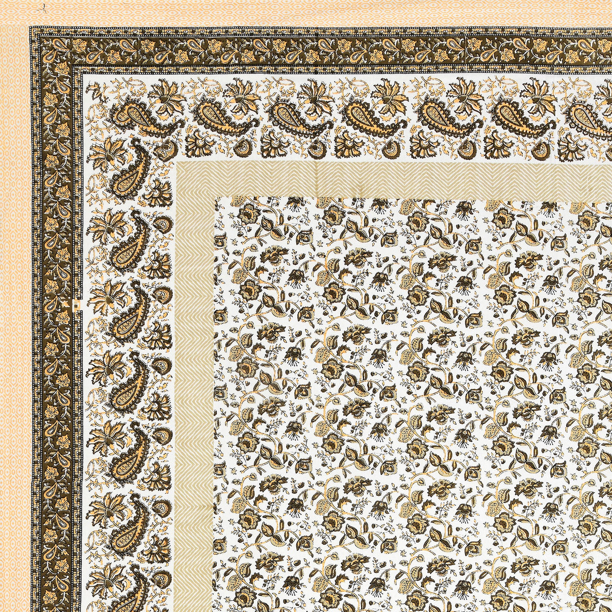 Cream Mehendi Floral Jaal pure cotton double bedsheet 90x108 – Unnati collection – view 4