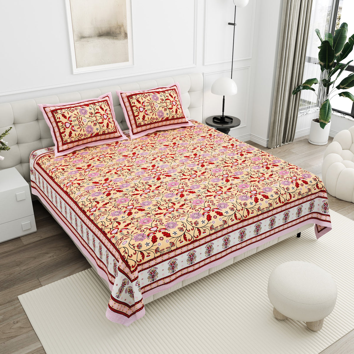 Kesar Peach Mughal Floral Cotton Double Bedsheet 90x108 with 2 Pillow Covers Bedsheet 1d6YOxh7muFcHK7O53zVoT1OnQEmWMBy6_w2000