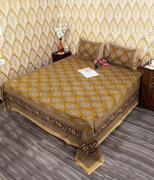 Bagru Mahal Mustard Mughal Medallion Cotton King Size Bedsheet 108x108 with 2 Pillow Covers Bedsheet 1d9M55IsamqMS3sXNISB1M8g8qkgJ0VAY_w2000