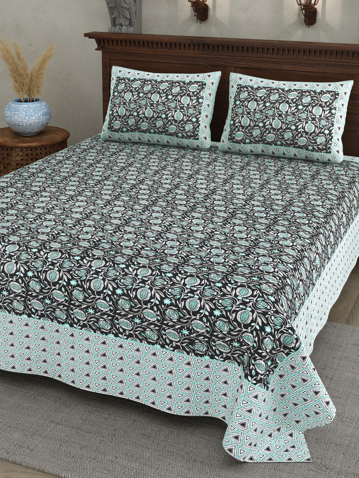 Haveli Black Floral Cotton Double Bedsheet 90x108 with 2 Pillow Covers Bedsheet 1dS4URWy2f7QJTgM1qaVTVoQ8lO1jpIqG_w2000