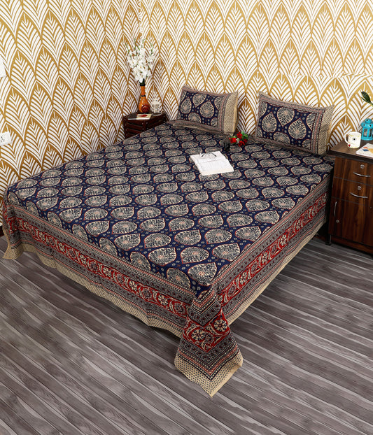 Bagru Mahal Navy Mughal Medallion Cotton King Size Bedsheet 108x108 with 2 Pillow Covers Bedsheet 1dWQJJfAiyoM3IJyk3ek_Y_nznLFmONK9_w2000
