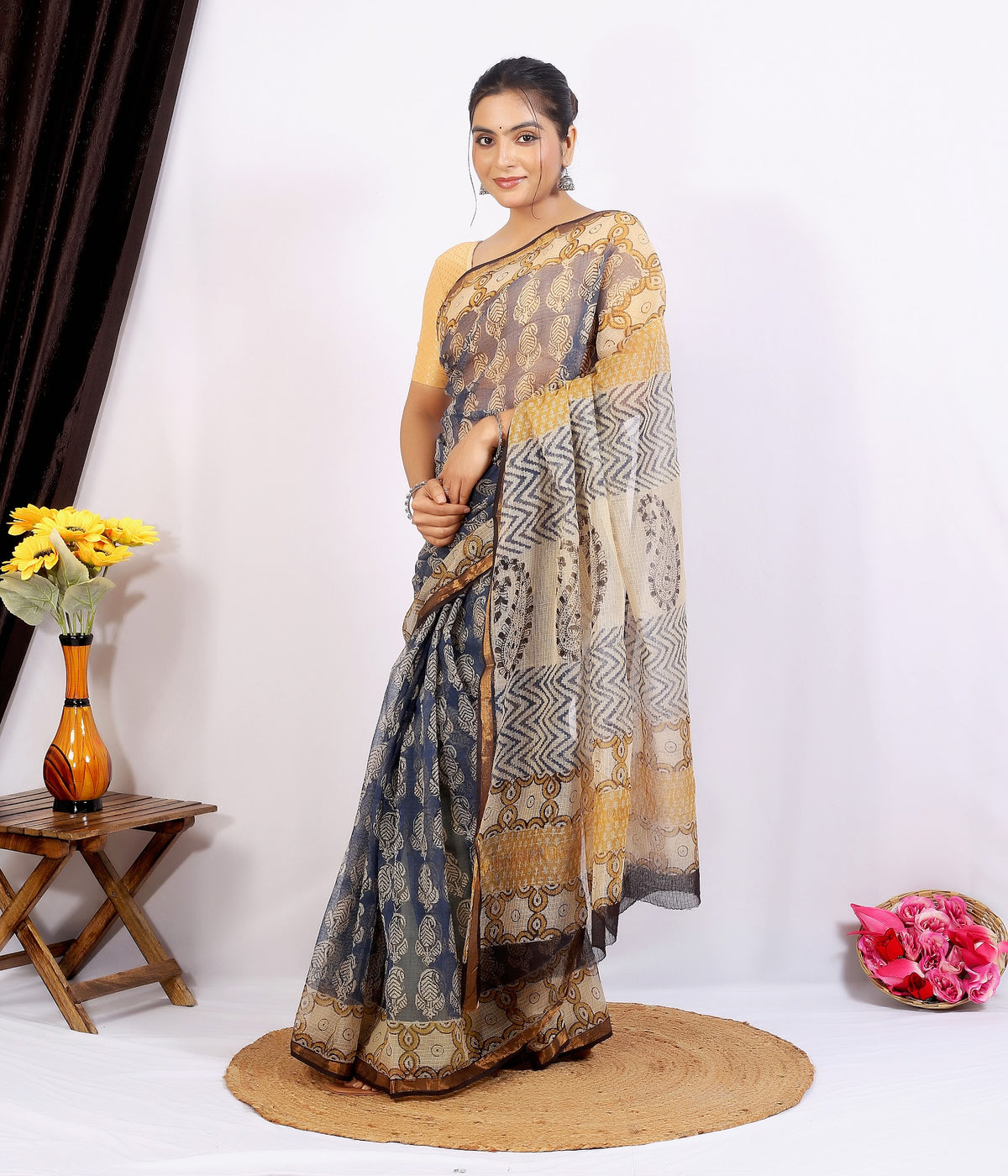 Grey Beige Dabu Buta Kota Doria Hand Block Print Saree with Blouse Saree 1dd0Ez2AdxurtuYv7GrM0jY20T-Bzkb85_w2000