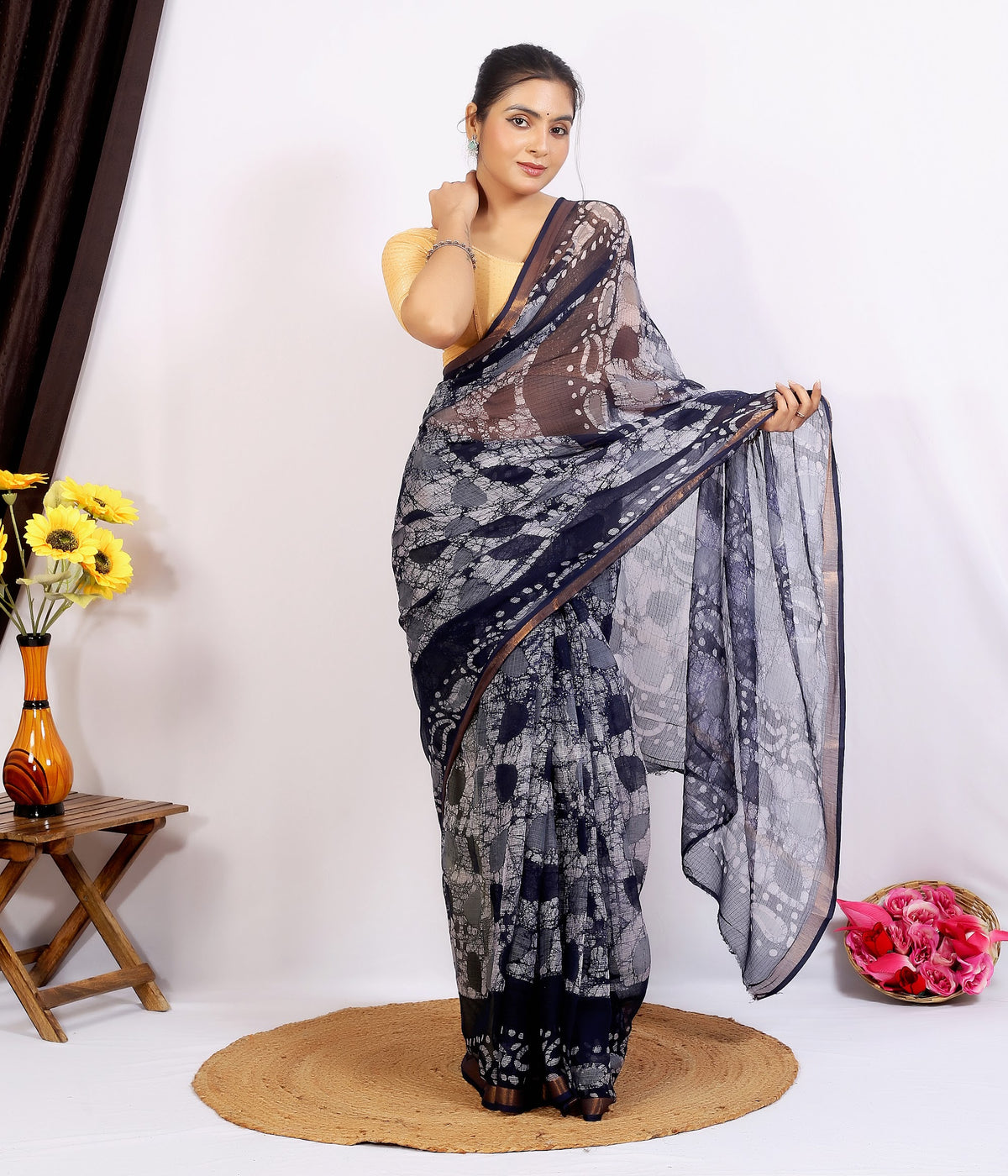Charcoal Floral Dabu Kota Doria Hand Block Print Saree with Blouse Saree 1ded9In4wyCvxLJYvPRuu9vpAXdFGxYTk_w2000