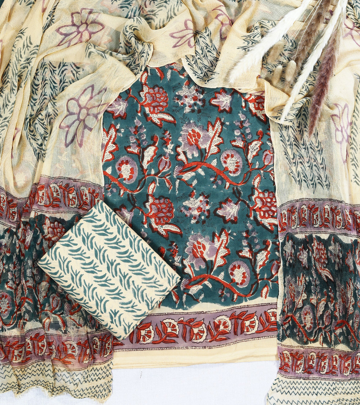 Gulnaar Teal Red Floral Hand Block Print Cotton Suit with Chiffon Dupatta – Unstitched 3 Piece Suit Material 1dyK4P8hhqShjTekv7uiM6vGpBLGQdMQ9_w2000