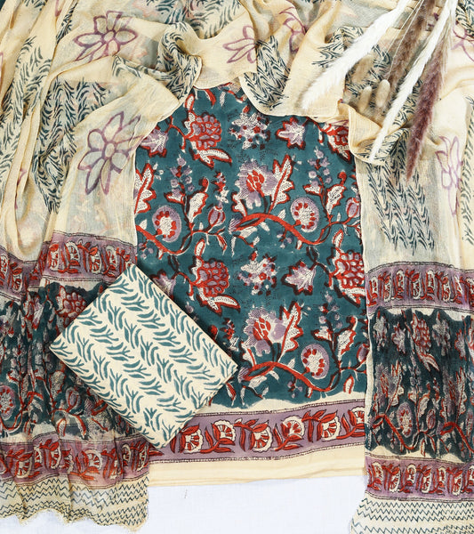 Gulnaar Teal Red Floral Hand Block Print Cotton Suit with Chiffon Dupatta – Unstitched 3 Piece Suit Material 1dyK4P8hhqShjTekv7uiM6vGpBLGQdMQ9_w2000