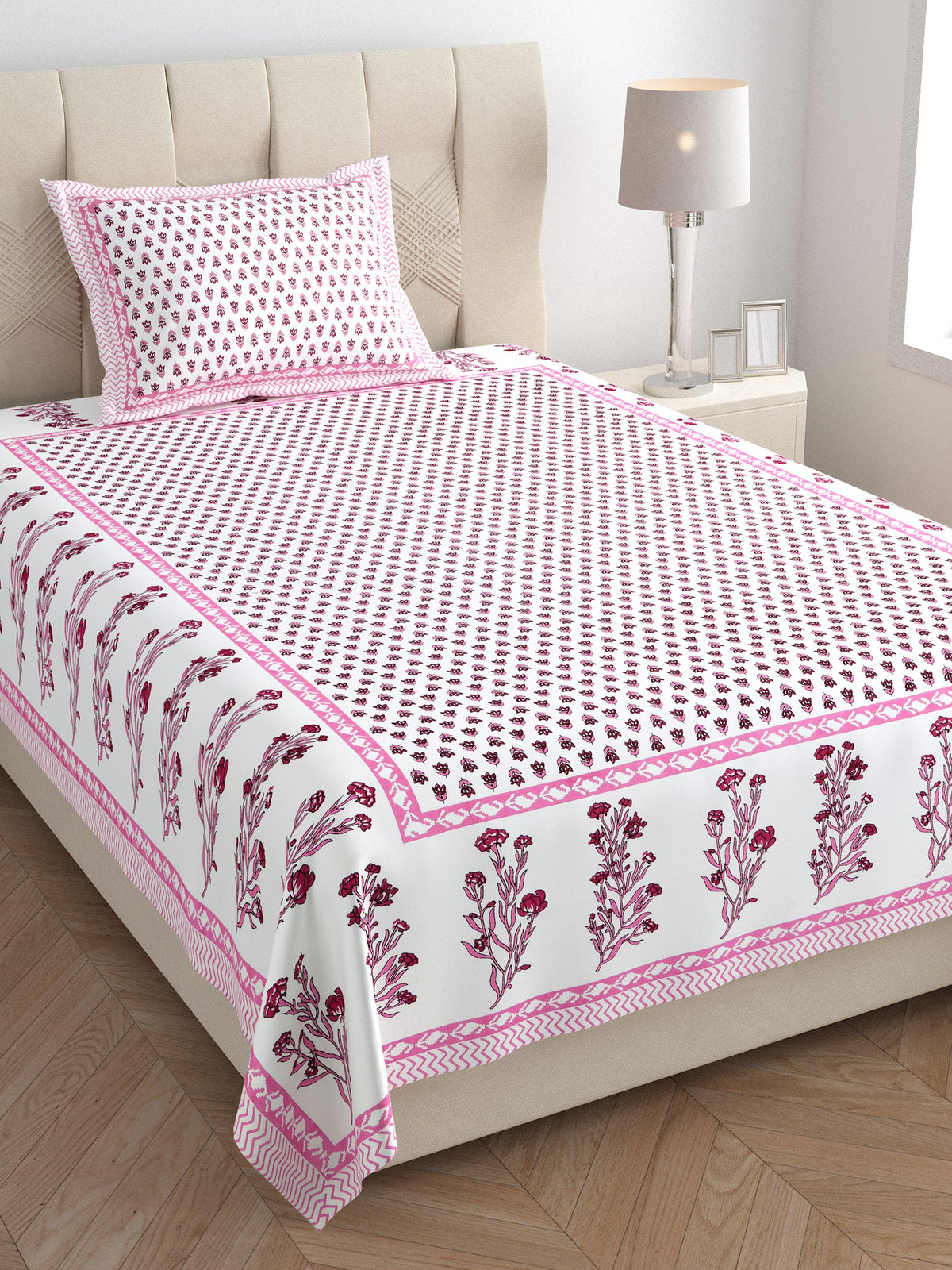 Elora Pink Buti Border Murugan Cotton Single Bedsheet 60x90 with 1 Pillow Cover Bedsheet 1eDJk9Ysogqaw2xkcWVG_juleytCbvIot_w2000
