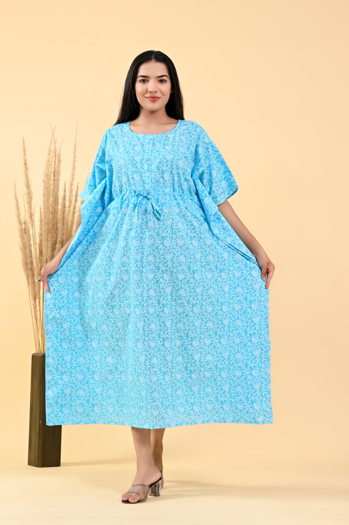 Sky Blue Floral long kaftan – make to order wholesale