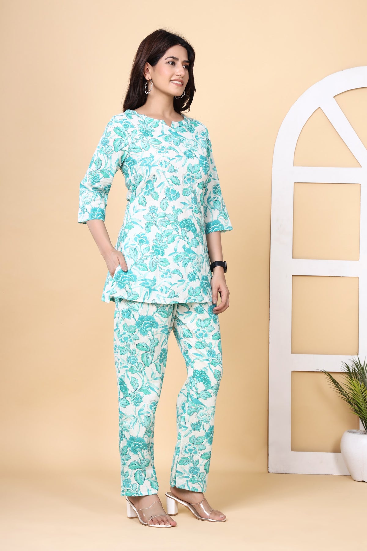 Aqua Floral printed co-ord set – make to order wholesale – view 4