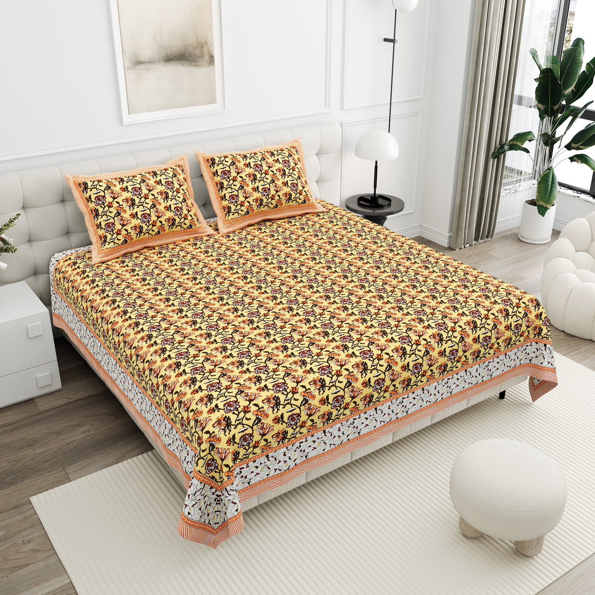 Kesar Mustard Stripe Floral Cotton Double Bedsheet 90x108 with 2 Pillow Covers Bedsheet 1fAM1CfcVQfcxjEK2-VXZyjkMPZJsFhDQ_w2000