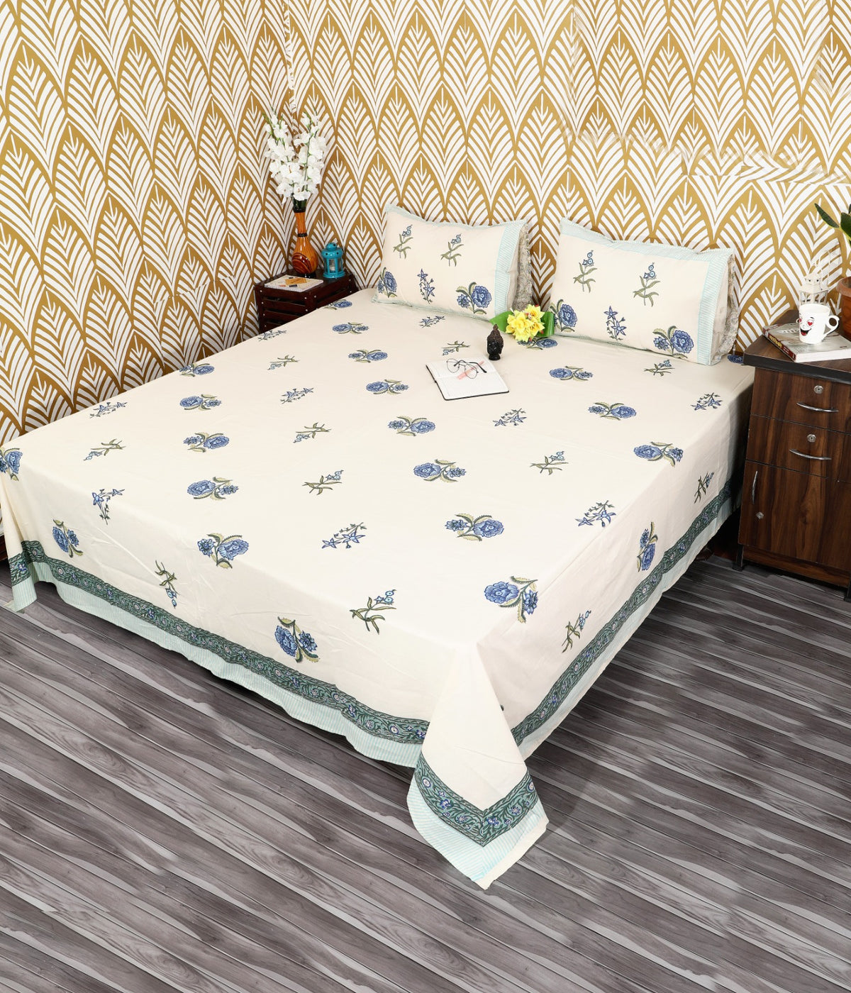 Prakriti Yuvraj Blue Rose Buta Pure Cotton King Size Bedsheet 108x108 with 2 Pillow Covers Bedsheet 1fRT3ZaoHRS4vl623NPuq26EJ-tbKOGhY_w2000