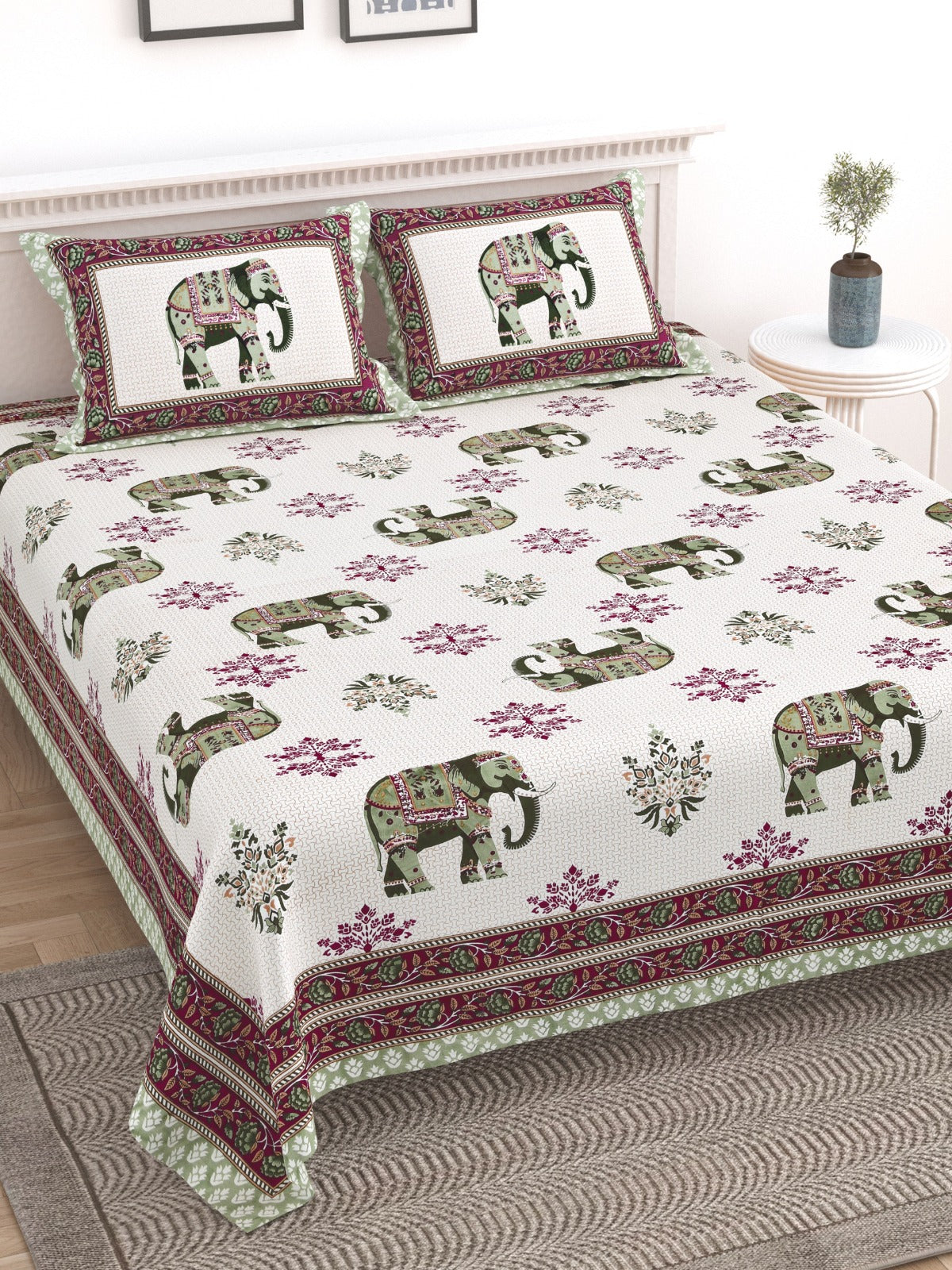Elite Grey Elephant Maroon Border Cotton Double Bedsheet 90x108 with 2 Pillow Covers Bedsheet 1ffmSxndiXH7nBj0IYGXiA_-uM5luDgfY_w2000