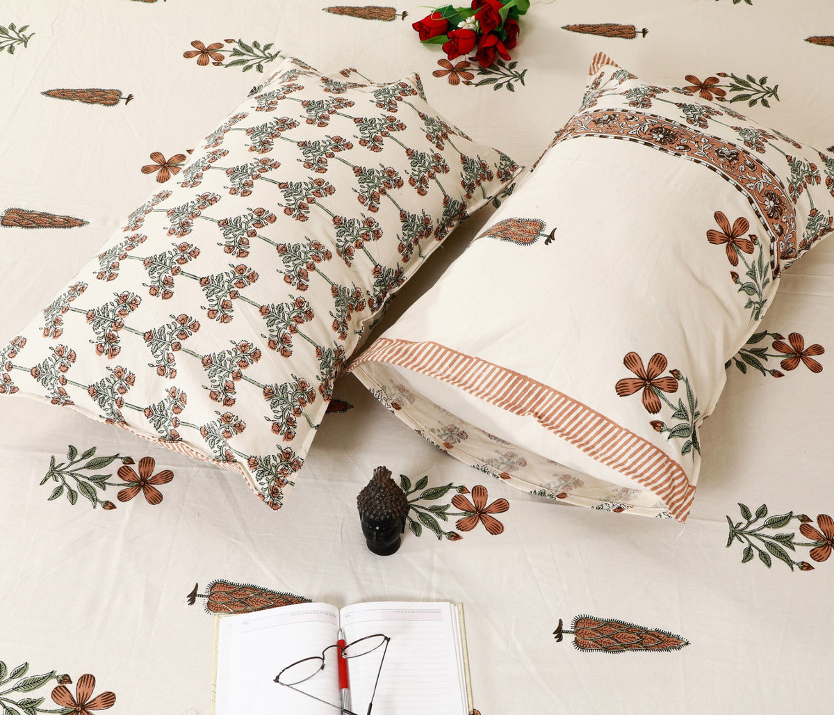 Prakriti Yuvraj Brown Floral Border Buti Pure Cotton King Size Bedsheet 108x108 with 2 Pillow Covers Bedsheet 1fjC4xFGCrtp1LTTNCd1pj6o0I0qob5vF_w2000