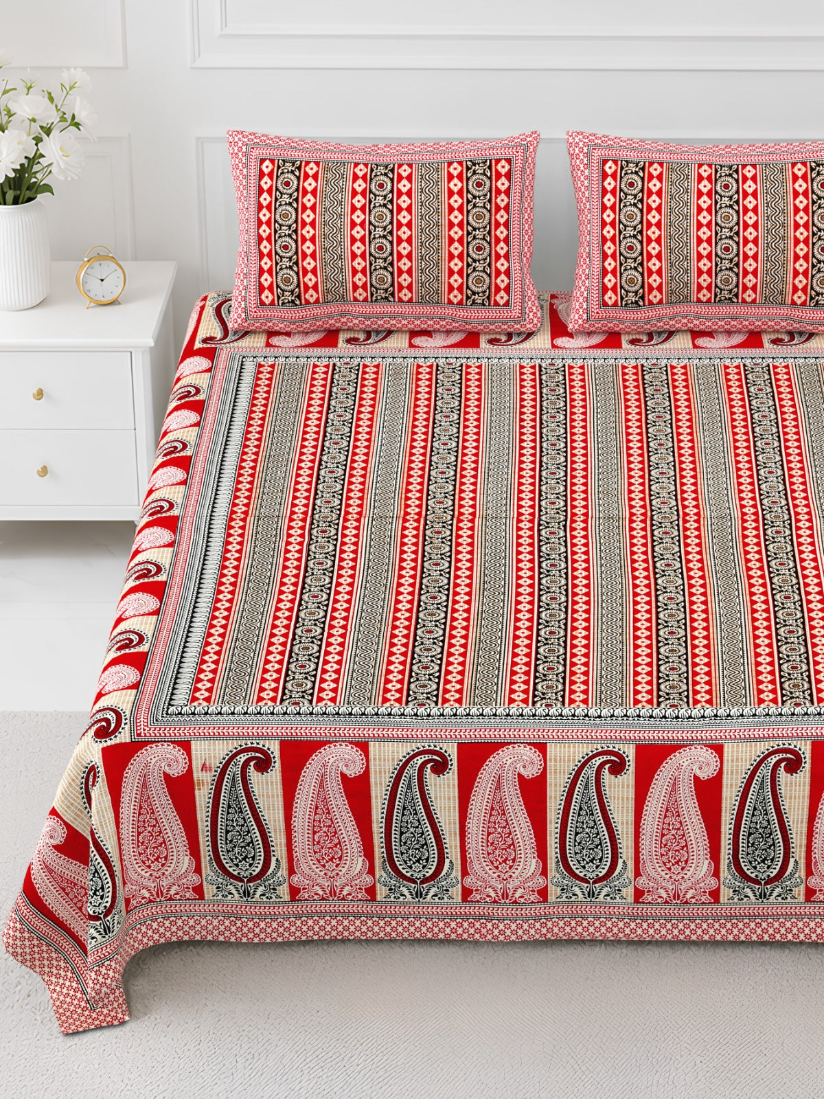 Elite Red Stripe Paisley Cotton Double Bedsheet 90x108 with 2 Pillow Covers Bedsheet 1fqnLmvzjxOdT2aEPUR-8vB7NvLGTX2cM_w2000