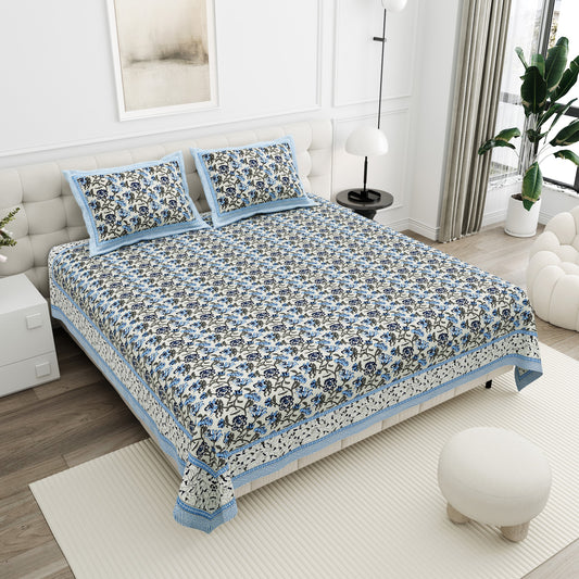 Neelam Blue Grey Stripe Floral Cotton Double Bedsheet 90x108 with 2 Pillow Covers Bedsheet 1fsUQb3mW-laBhxcNUpu7o8JCMCwYKngJ_w2000