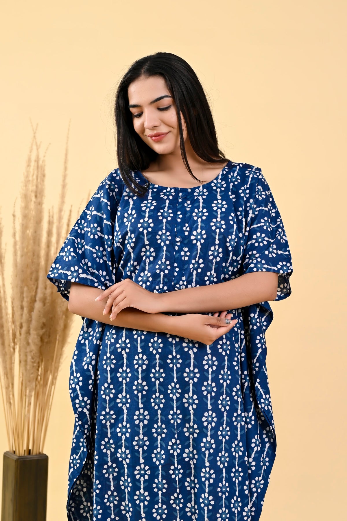 Indigo Blue Buta long kaftan – make to order wholesale – view 5