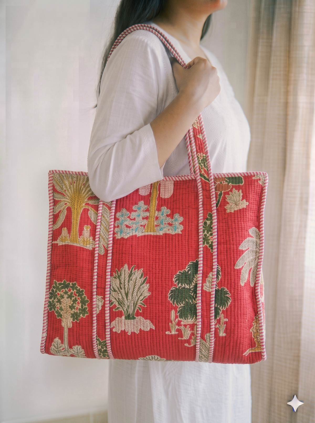 Jaipuri Printed Quilted Cotton Tote Bag | Laal Bagicha – Red Garden Tree | 18x18 inch | Zipper & Inside Pocket | Wholesale Tote Bag 1fz6nK-e1lBe02uWJaj3YDlF5z851Fy50_w2000