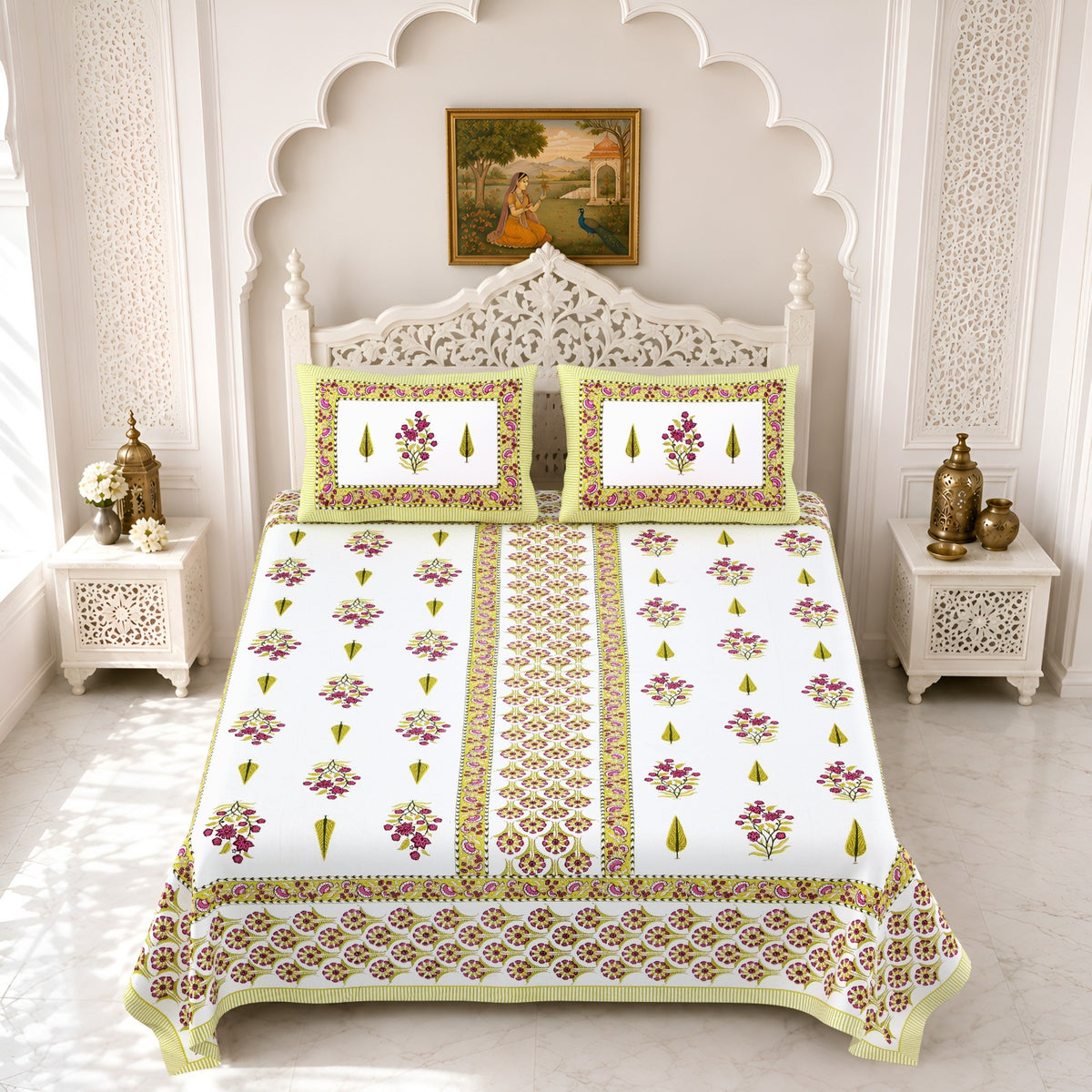 Premium Royal Block Beige Panel Floral Cotton Double Bedsheet 90x108 with 2 Pillow Covers Bedsheet 1gSLLlk8TB0QpiMaQKnSzJOmDr9UhgMes_w2000