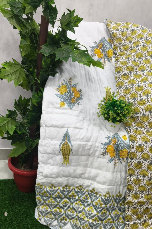 White Yellow Kairi Buta Jaipuri Mulmul Razai – Reversible, Cotton Filled Razai 1gUsuAeAlsUDvfJi2fHKOOLvyajIQBEkB_w2000