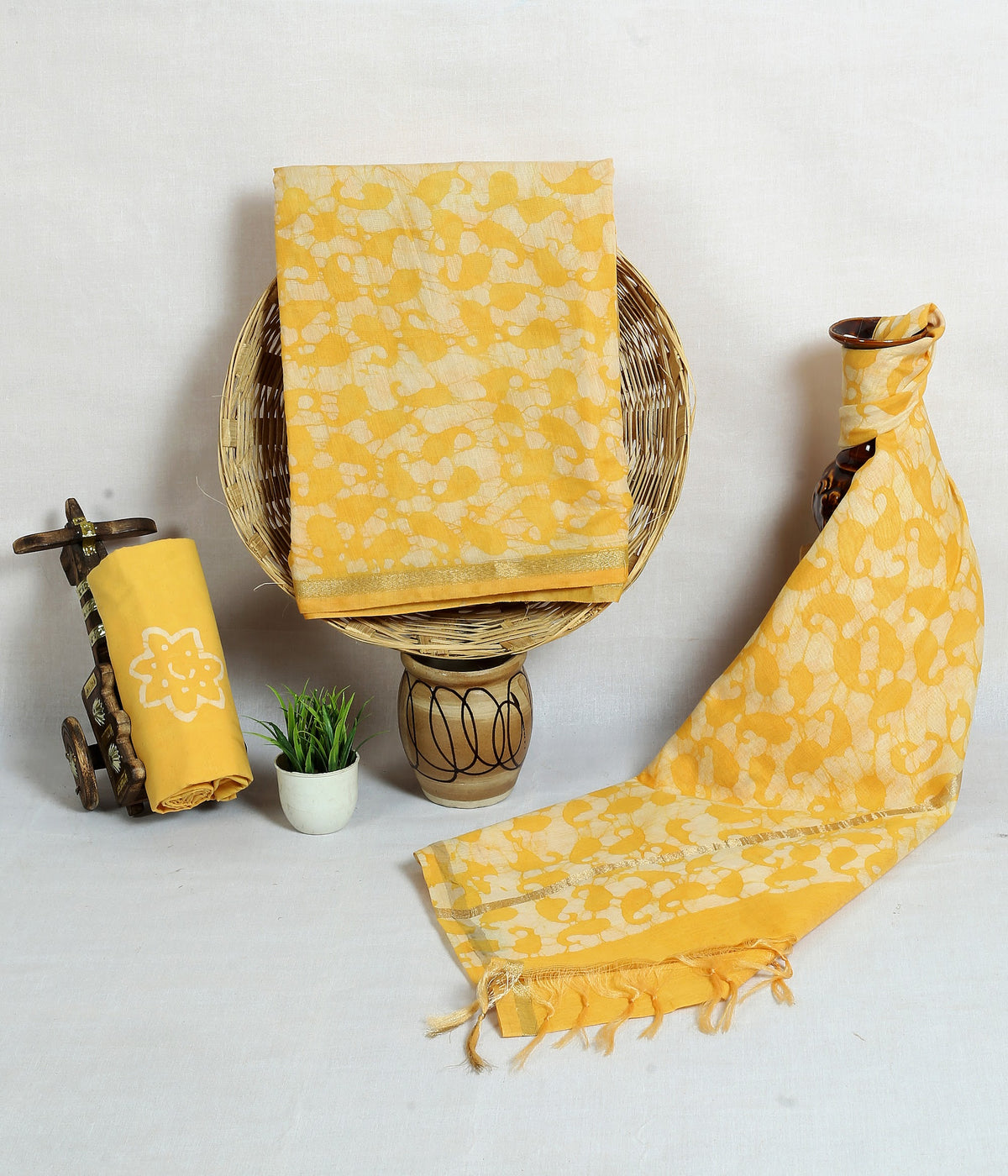 Sarson Phool Mustard Floral Chanderi silk hand block print suit material