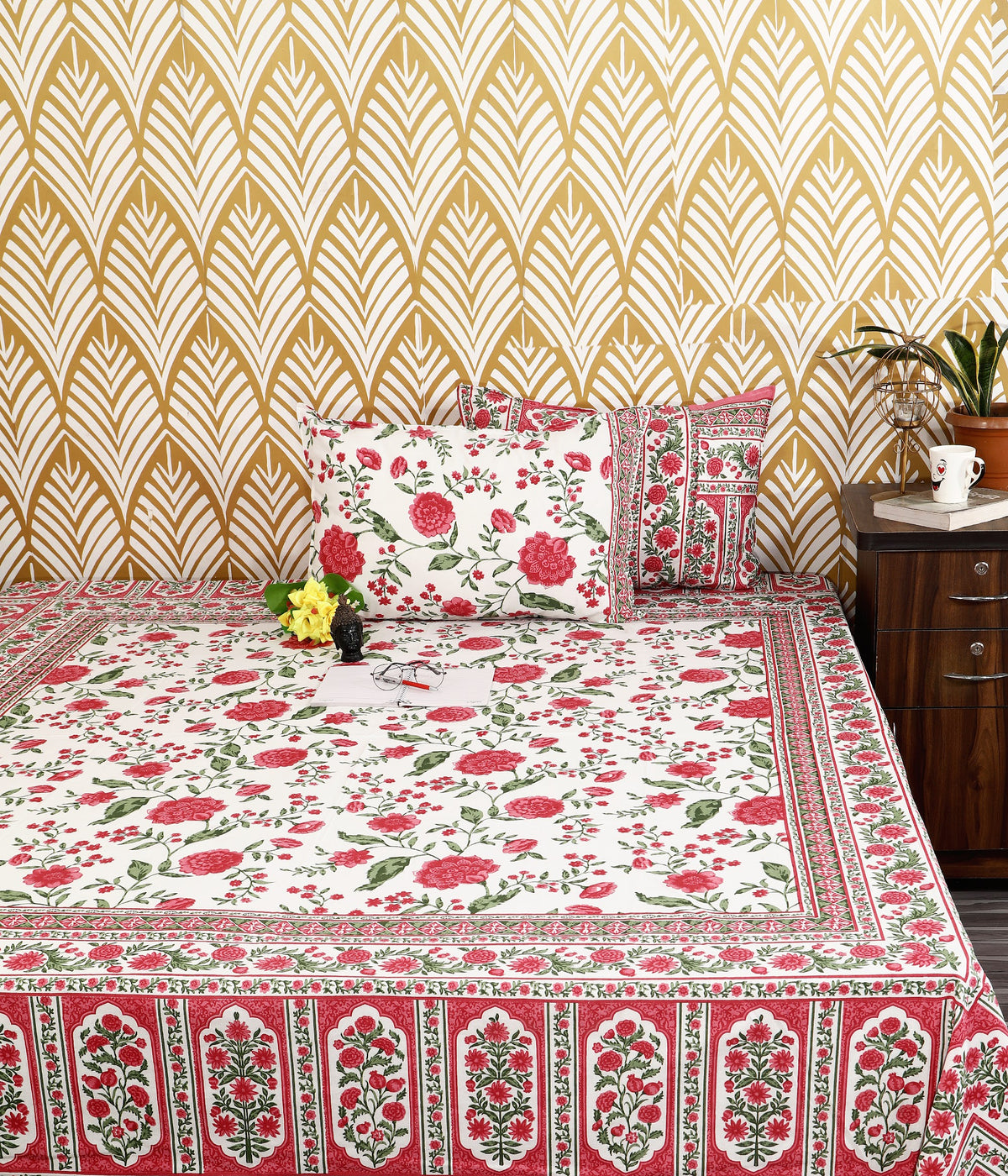 Bagru Mahal Red Rose Border Cotton King Size Bedsheet 108x108 with 2 Pillow Covers Bedsheet 1h0ehnLYelq8lwo4n8Dl_jzlz7P6jSvBK_w2000
