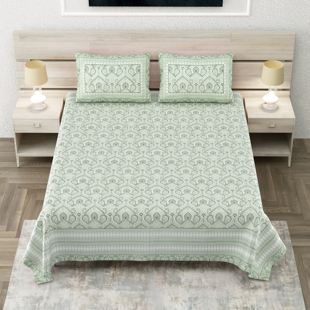 Avantika Mint Green Ogee Trellis Cotton King Bedsheet 108x108 With 2 Pillow Covers Bedsheet 1hgsKSVl-HuAnzkayJQsF3ILGrxpp2YqW_w2000